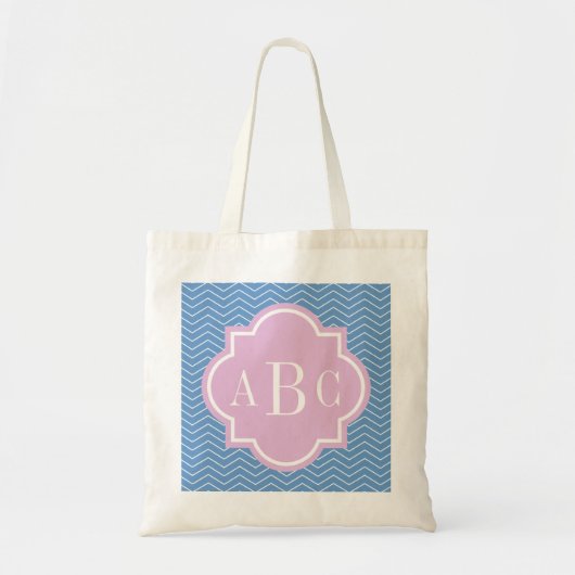 Personalisierter 3-stelliger monogramm-blauer rosa tragetasche (Vorne)