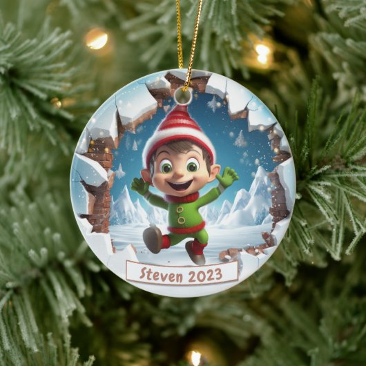 Personalisierter 3d Breakfast Elf Weihnachtsfeiert Keramik Ornament (Baum)