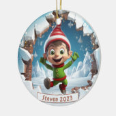 Personalisierter 3d Breakfast Elf Weihnachtsfeiert Keramik Ornament (Links)