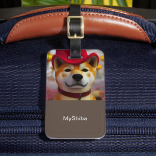 Personalisierter 3D-Happy Shiba Inu mit rotem Hut Gepäckanhänger