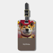 Personalisierter 3D-Happy Shiba Inu mit rotem Hut Gepäckanhänger (Vorderseite vertikal)