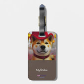 Personalisierter 3D-Happy Shiba Inu mit rotem Hut Gepäckanhänger (Rückseite vertikal)