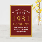 Personalisierter 40. Geburtstag 1981 Red Gold Chic Karte (Gelbe Blume)