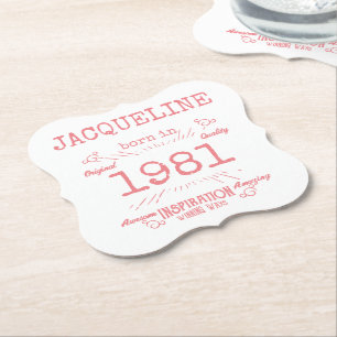 Personalisierter 40. Geburtstag 1981 Rosa Weiß Ele Untersetzer