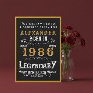 Personalisierter 40. Geburtstag 1986 Schwarz Gold  Einladung