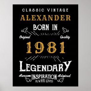 Personalisierter 40. Geburtstag Geboren 1981 Vinta Poster
