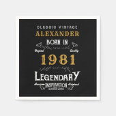 Personalisierter 40. Geburtstag Geboren 1981 Vinta Serviette (Vorderseite)