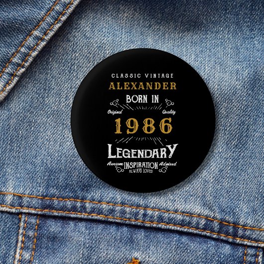 Personalisierter 40. Geburtstag Geboren 1986 Vinta Button