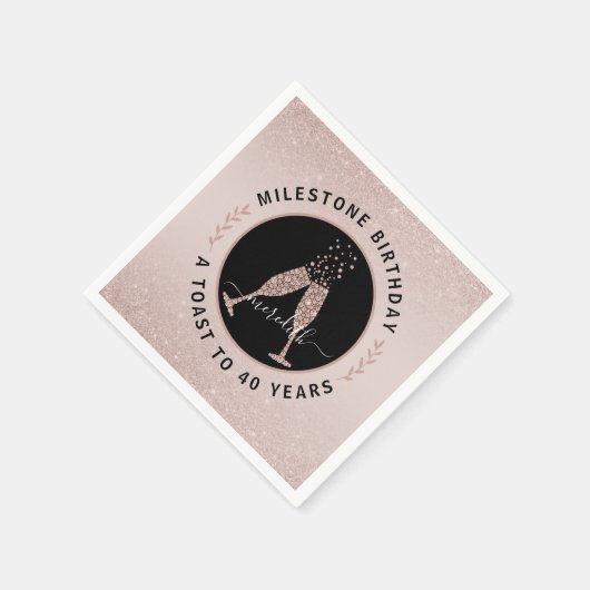 Personalisierter 40. Geburtstag Glitzer Champagne  Serviette (Ecke)