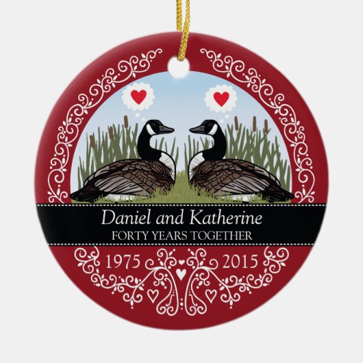 Personalisierter 40. Hochzeits-Jahrestag, Gänse Keramik Ornament (Vorne)
