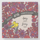 Personalisierter 40. Jahrestag, karminrote Steinuntersetzer (Vorderseite)