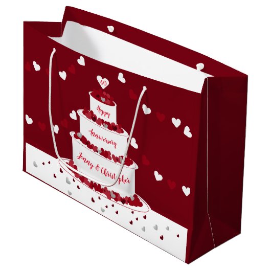 Personalisierter 40. Ruby Hochzeitstorte Große Geschenktüte (Vorderseite Schrägansicht)