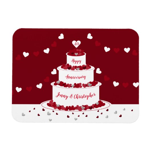 Personalisierter 40. Ruby Wedding Anniversary Cake Magnet (Horizontal)