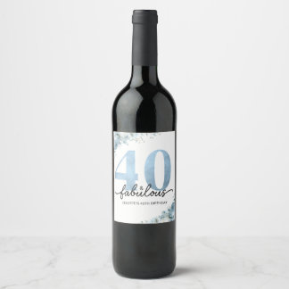 Personalisierter 40. und Fabelhafter Blau Floral G Weinetikett