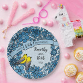 Personalisierter 45-jähriger Saphire-Blumenvogel Pappteller (Party)