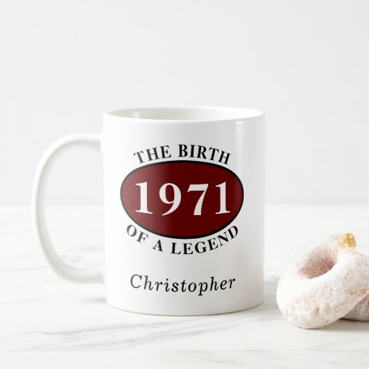 Personalisierter 50. Geburtstag 1971 Geburt einer  Kaffeetasse (Mit Donut)