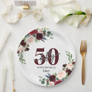 Personalisierter 50. Geburtstag Floral Papier Tell Pappteller