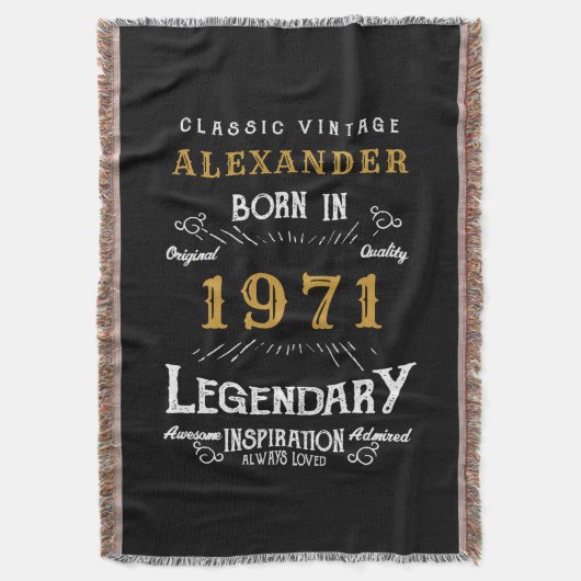 Personalisierter 50. Geburtstag Geboren 1971 Vinta Decke (Vorderseite Vertikal)