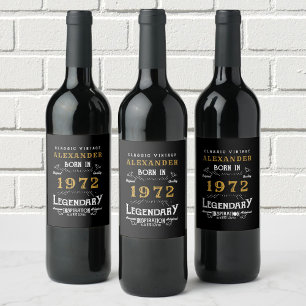 Personalisierter 50. Geburtstag Geboren 1972 Vinta Weinetikett