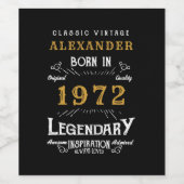 Personalisierter 50. Geburtstag Geboren 1972 Vinta Weinetikett (Einzelnes Label)