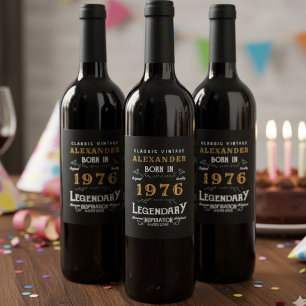 Personalisierter 50. Geburtstag Geboren 1976 Vinta Weinetikett