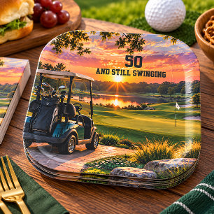 Personalisierter 50. Geburtstag Golfparty Golfwage Pappteller
