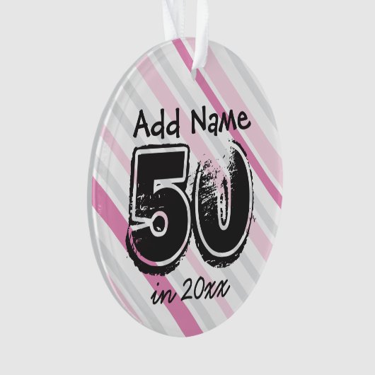 Personalisierter 50. Geburtstag Rosa Ornament (Vorderseite)