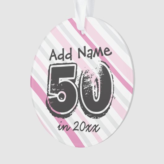 Personalisierter 50. Geburtstag Rosa Ornament (Vorderseite)