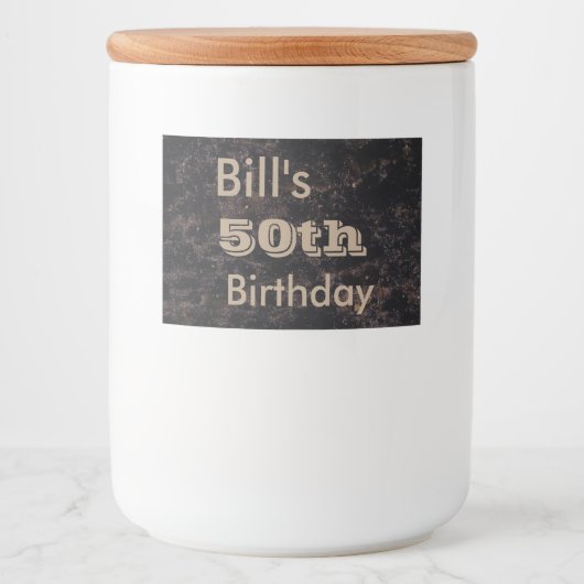Personalisierter 50. Geburtstag schwarz und braun Lebensmitteletikett (Vorderseite)
