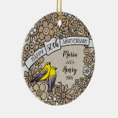 Personalisierter 50. Jahrestag, Goldblumenvögel Keramik Ornament (Rechts)