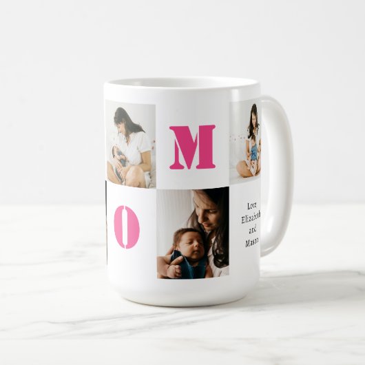 Personalisierter 5-Fotos-MUTTER-Rosa-Herz Kaffeetasse (VorderseiteRechts)