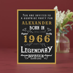 Personalisierter 60. Geburtstag 1966 Schwarz Gold  Einladung