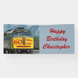 Personalisierter 60. Geburtstags-Gelb-Zug-Motor Banner