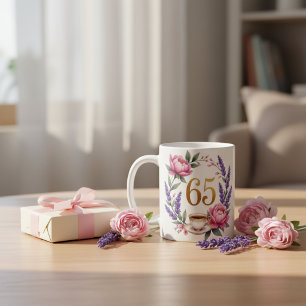 Personalisierter 65. Geburtstag Oma Elegant floral Kaffeetasse