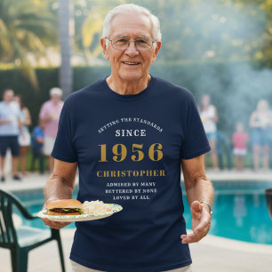 Personalisierter 70. Geburtstag 1956 Name Blau Gol T-Shirt