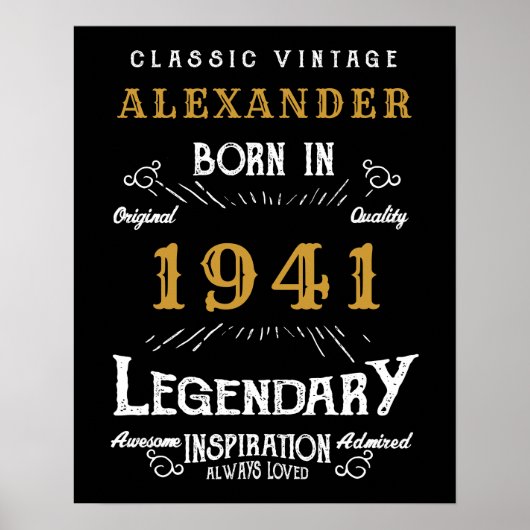 Personalisierter 80. Geburtstag Geboren 1941 Vinta Poster (Vorne)