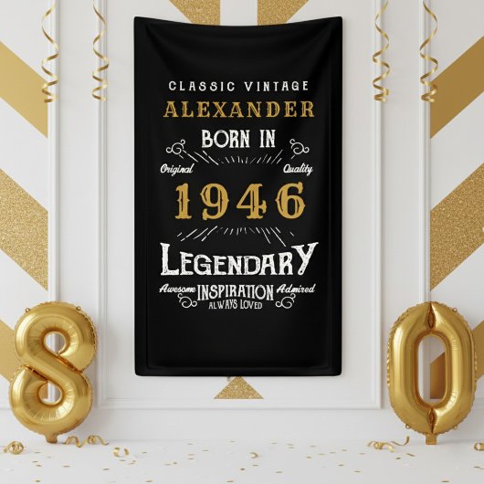 Personalisierter 80. Geburtstag Geboren 1946 Retro Banner