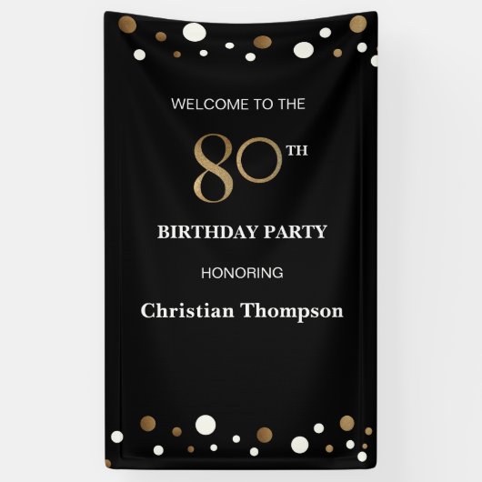 Personalisierter 80. Geburtstag Gold und schwarze  Banner (Vertikal)