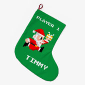 Personalisierter 8-Bit Weihnachtsmann Weihnachten Großer Weihnachtsstrumpf (Vorderansicht (hängend))