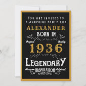 Personalisierter 90. Geburtstag 1936 Black Gold Le Einladung (Vorderseite)