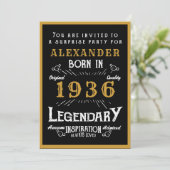 Personalisierter 90. Geburtstag 1936 Black Gold Le Einladung (Stehend Vorderseite)