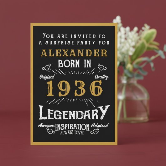 Personalisierter 90. Geburtstag 1936 Black Gold Le Einladung