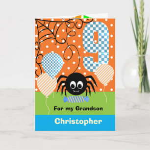 Personalisierter 9. Geburtstag Halloween für Enkel Karte