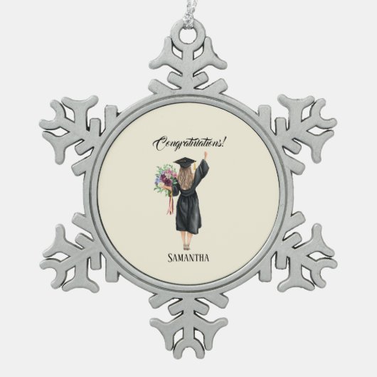 Personalisierter Abschluss (8) Schneeflocken Zinn-Ornament (Vorderseite)