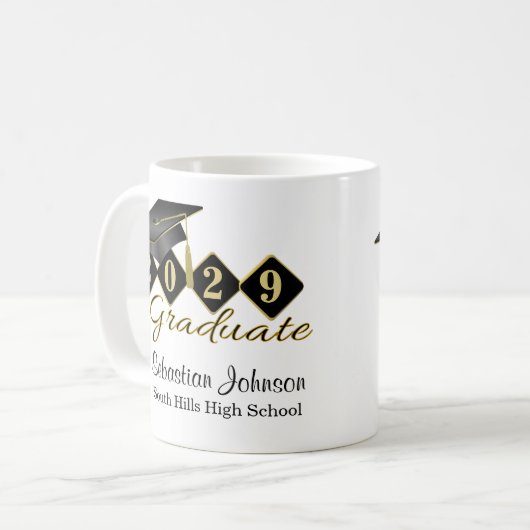 Personalisierter Abschluss Black & Gold 20XX Kaffeetasse (Vorderseite Links)