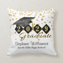 Personalisierter Abschluss Black & Gold Confetti Kissen