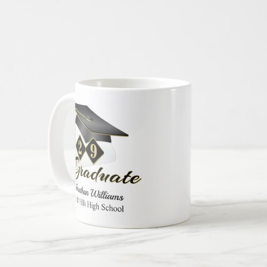 Personalisierter Abschluss Black & Gold Kaffeetasse (Vorderseite Links)