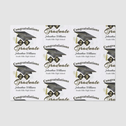 Personalisierter Abschluss Black & Gold Seidenpapier (Vorderseite)