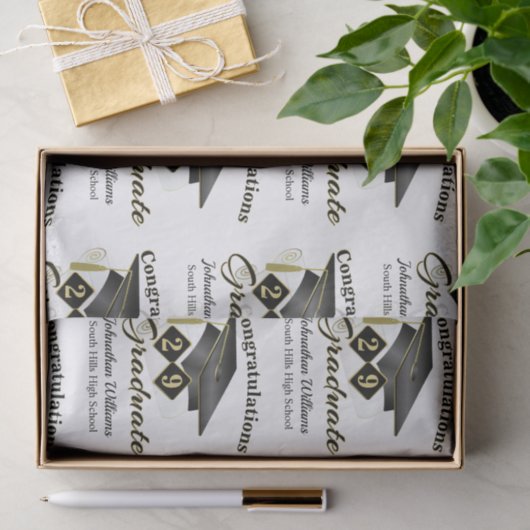 Personalisierter Abschluss Black & Gold Seidenpapier (Geschenk)