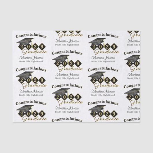 Personalisierter Abschluss Black & Gold Seidenpapier (Vorderseite)